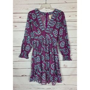 Figue Women’s Size XS Extra Small Purple Blue Paisley Sienna Made In India Dress